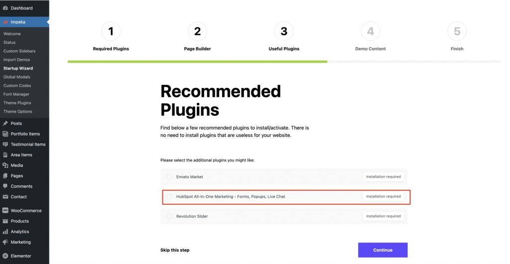 Install HubSpot plugin from Impeka plugins