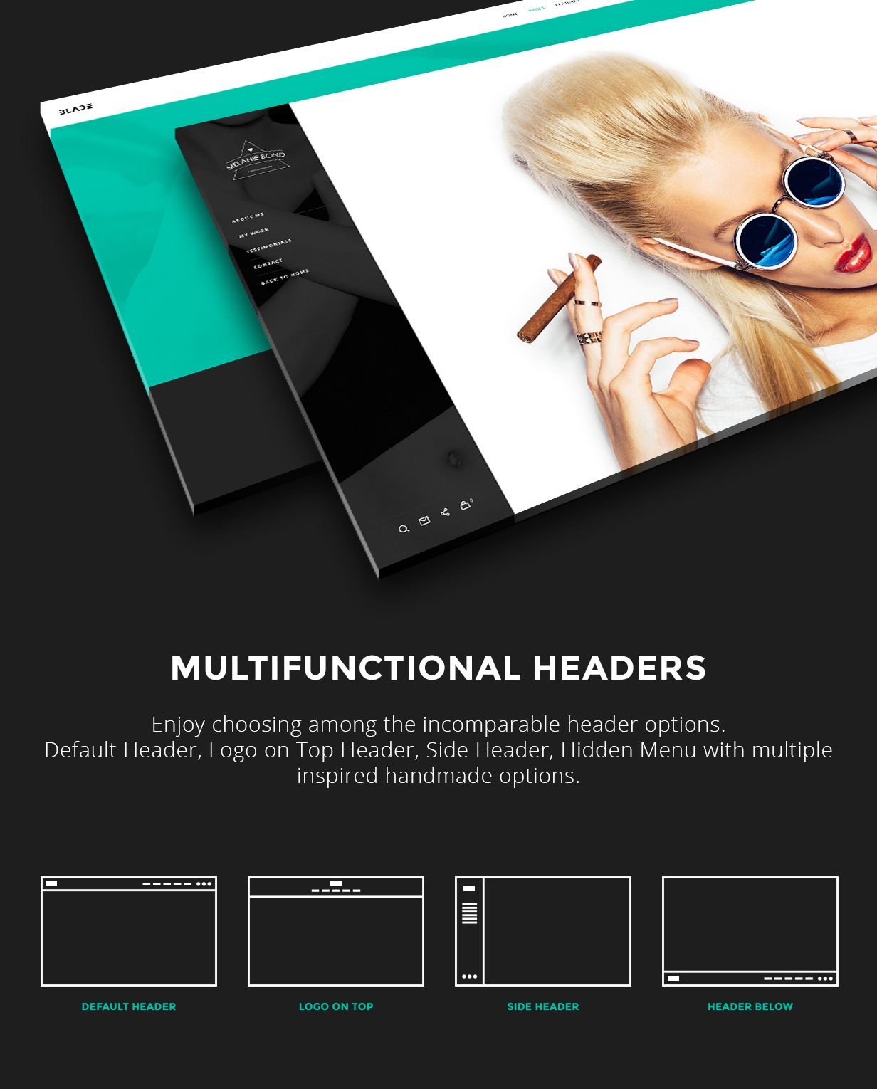 Blade multipurpose WordPress theme header layouts by Greatives